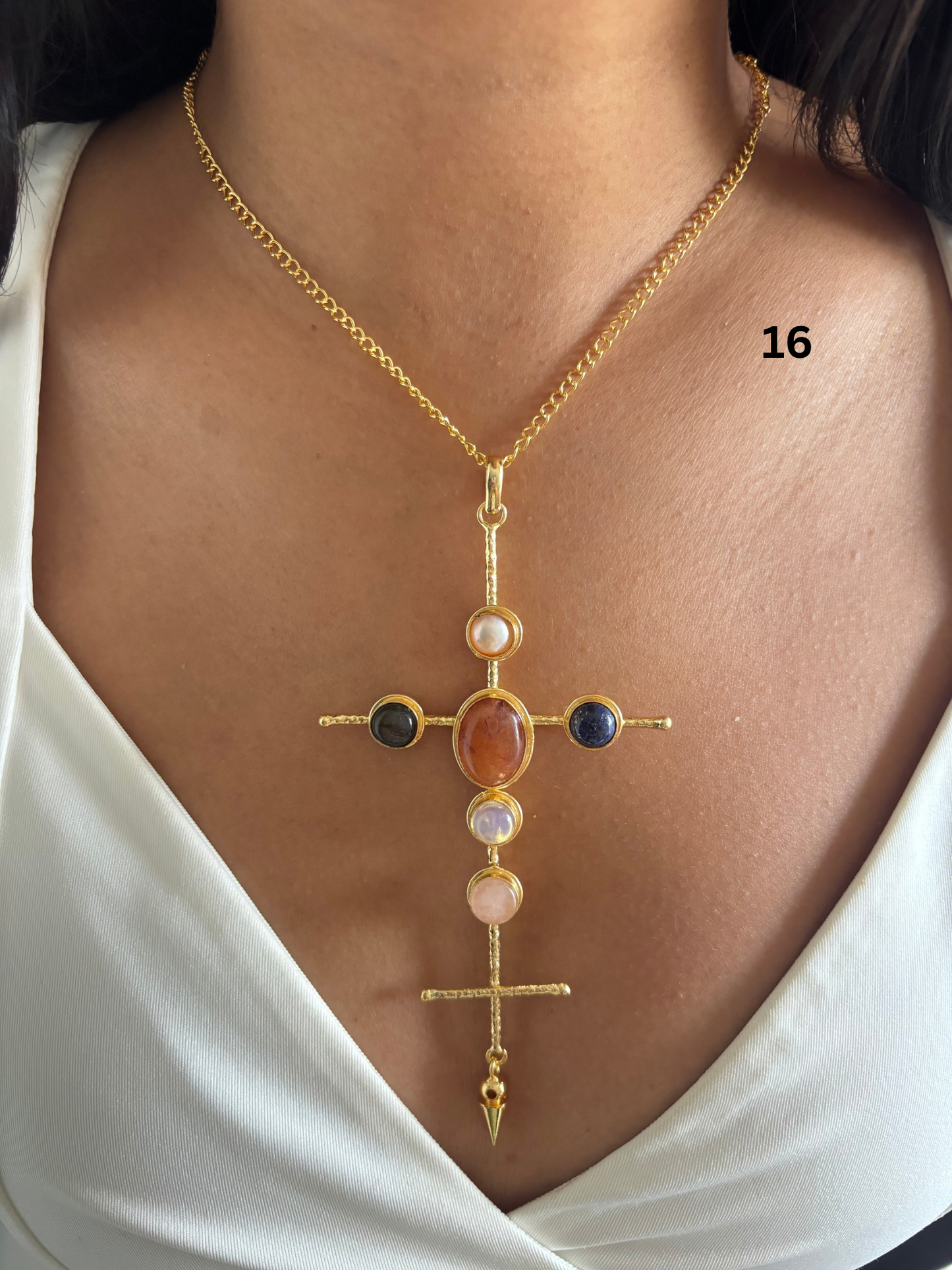 Catherine Natural stone Necklace-Brass