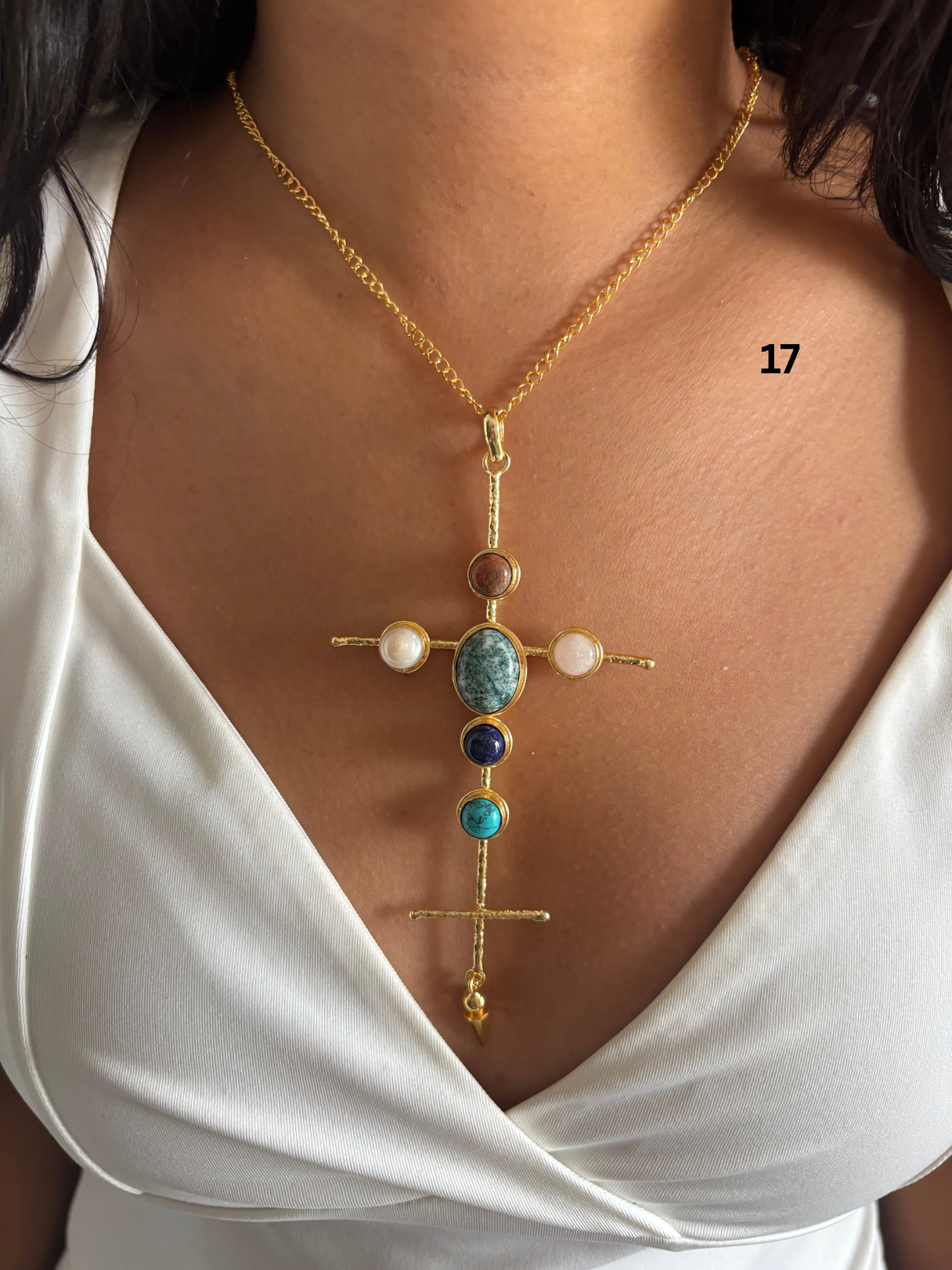 Catherine Natural stone Necklace-Brass