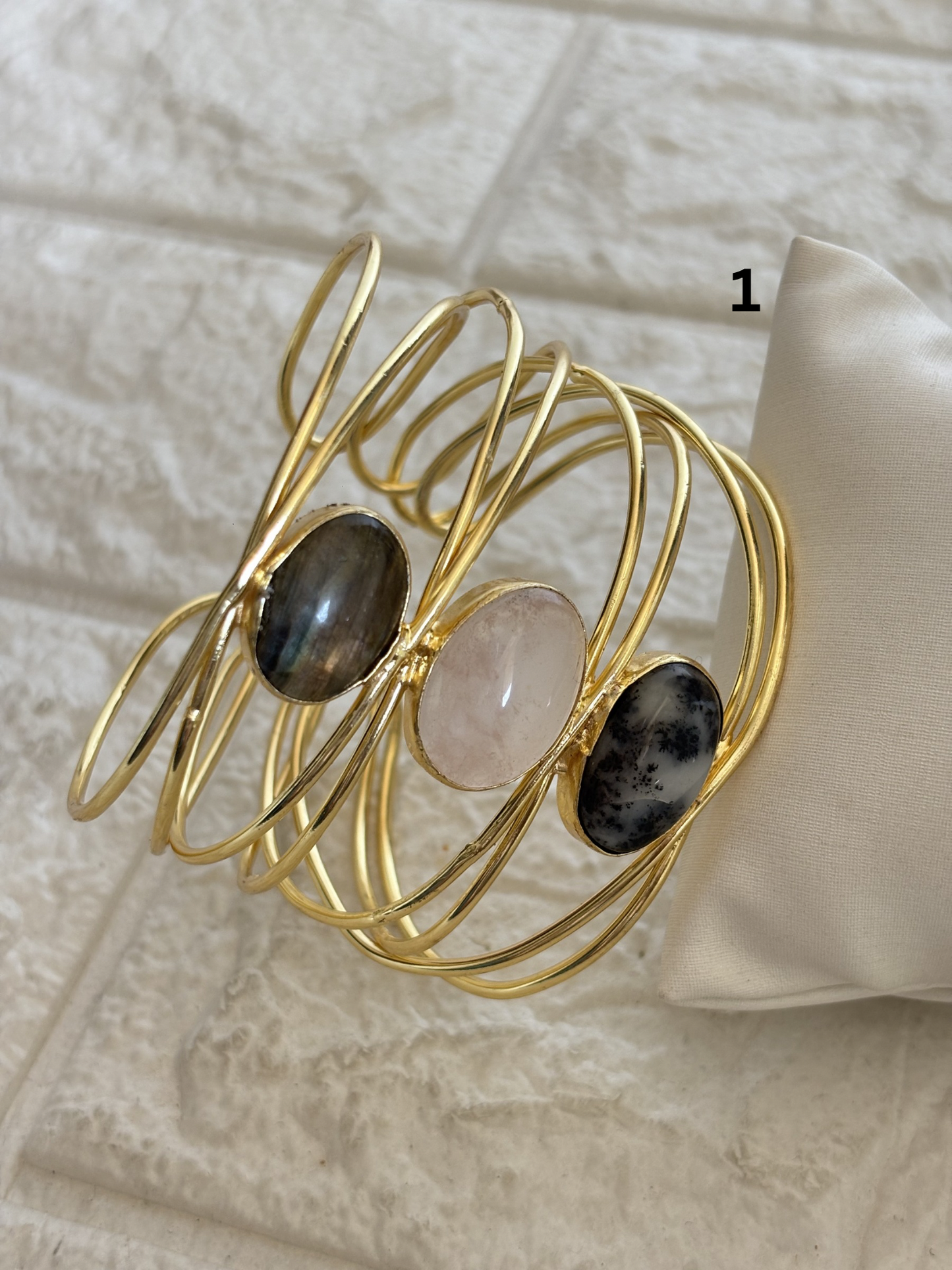 Caroline Natural Stone Adjustable Cuff- Brass