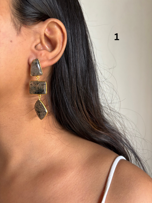 Grey Garnet Natural Stone Dangler-Brass