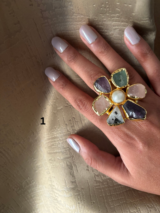 Juniper Natural Stone Adjustable Ring - Brass