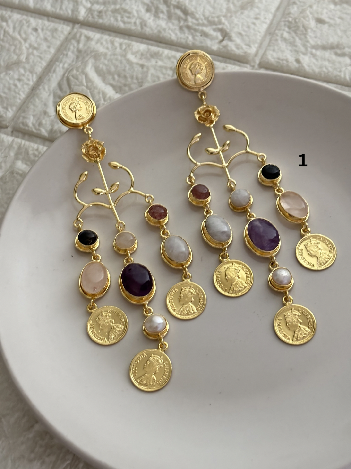 Regal Natural Stone Dangler- Brass