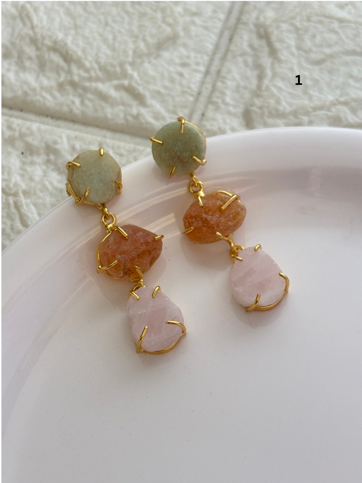 Jellybean Natural Stone Earring-Brass