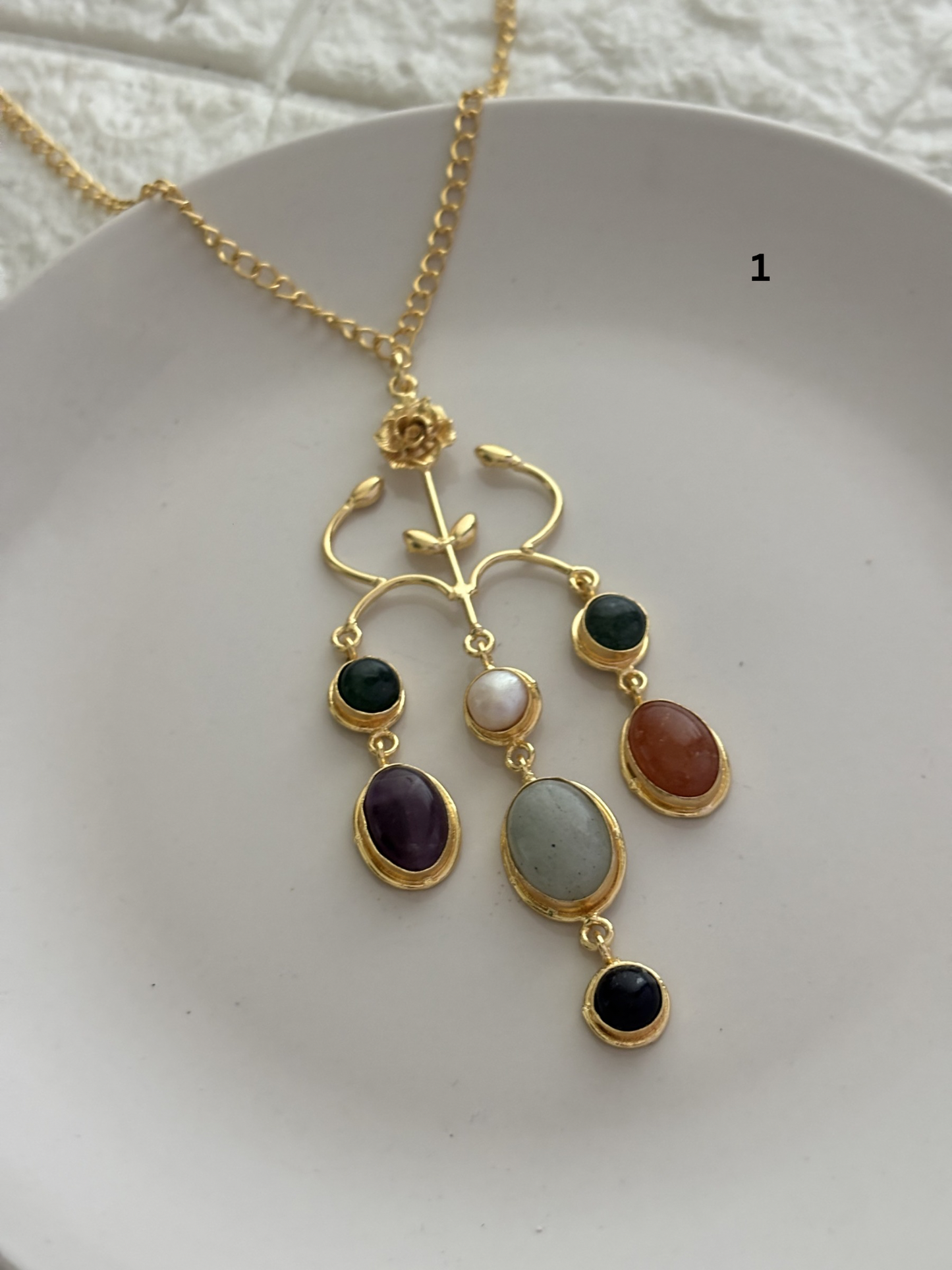 Regal Natural Stone Necklace-Brass