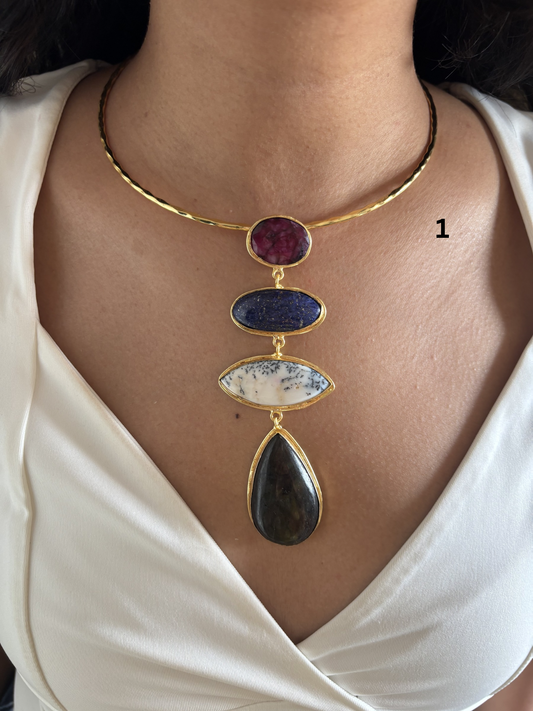 Isabelle Natural Stone Hasli Choker- Brass
