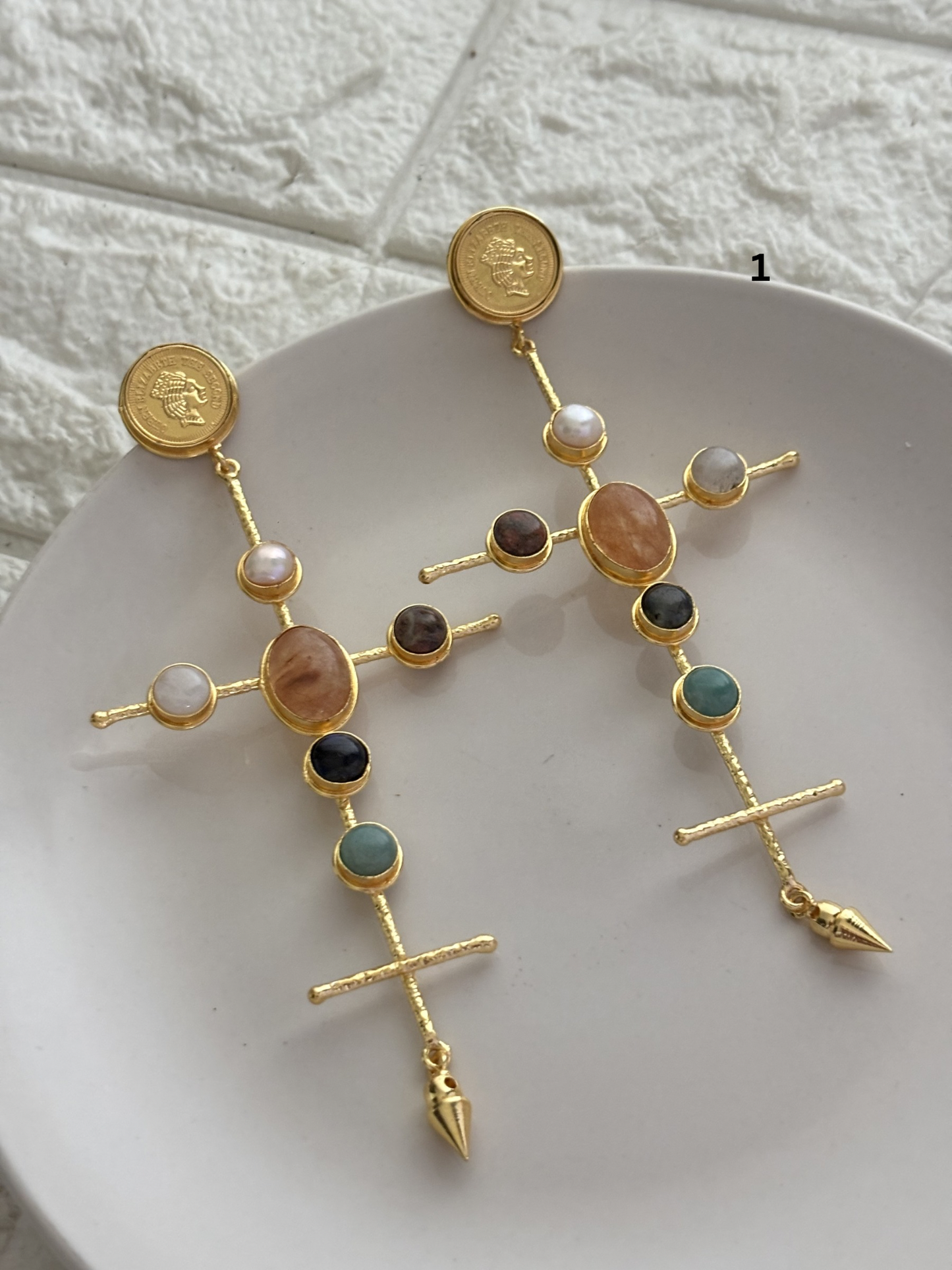 Catherine Natural Stone Earrings- Brass