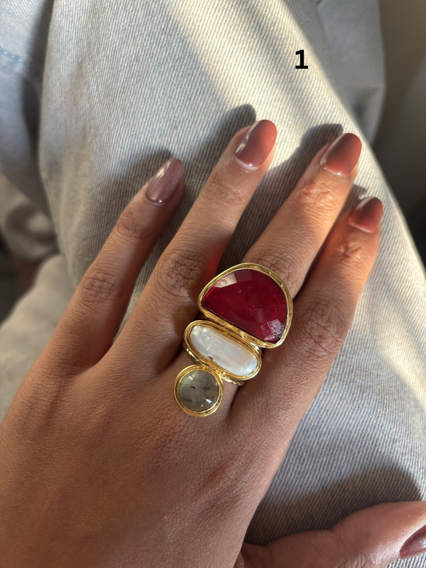 Mellisa Natural Stone Adjustable Ring - Brass