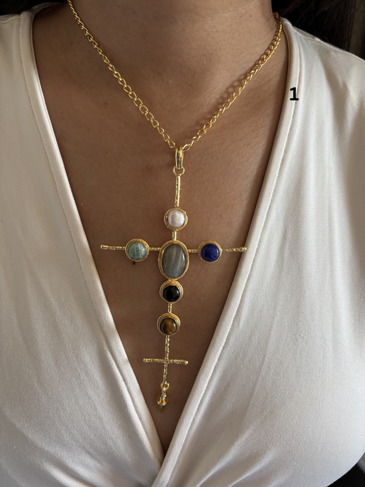 Catherine Natural stone Necklace-Brass