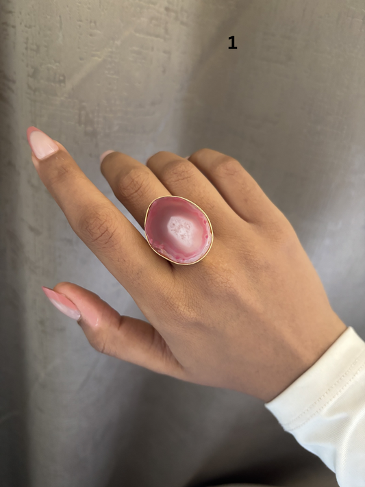 Agate Mix Color Adjustable Ring-  Brass