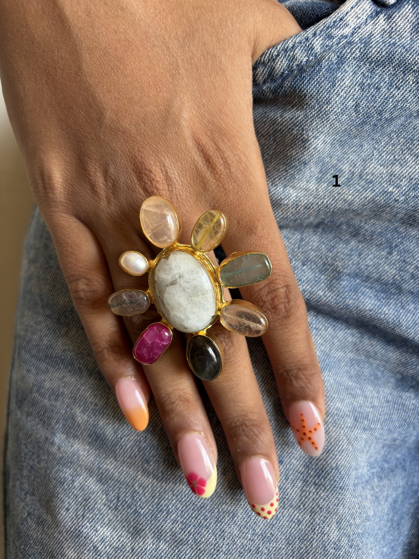 Novara Natural Stone Adjustable Ring-Brass