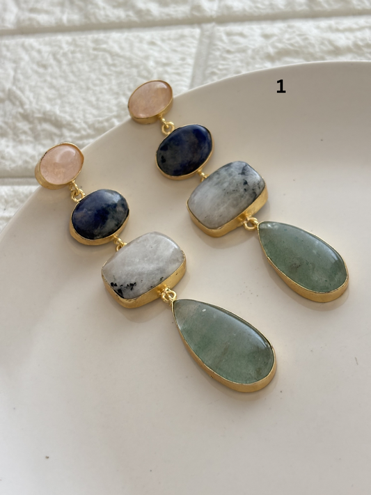 Isabelle Natural stone Danglers- Brass