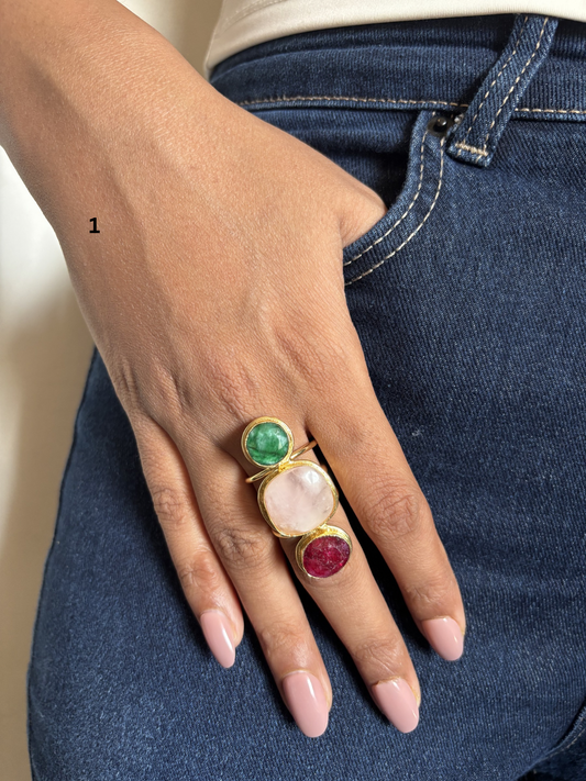 Charles Trio Natural Stone Adjustable Ring- Brass