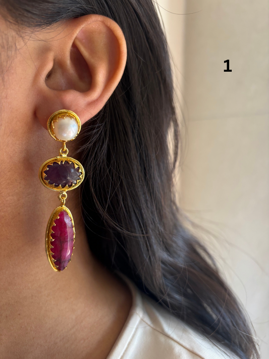 Renne Natural-Stone Danglers Brass