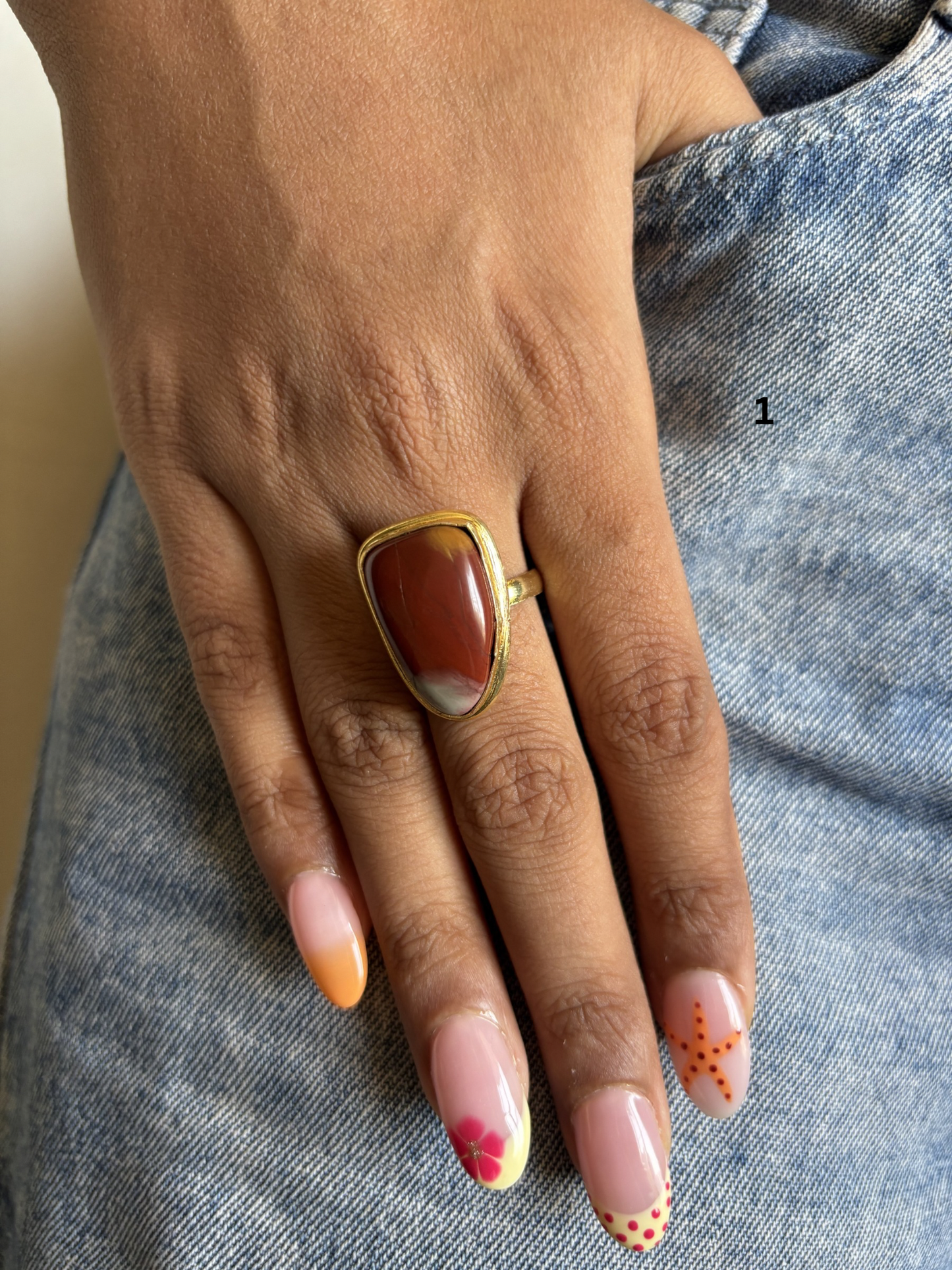 Earthy Natural Stone Adjustable Ring-Brass