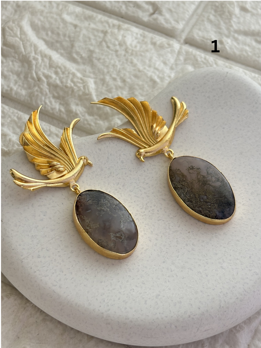 Phoenix Natural Stone Earring Brass
