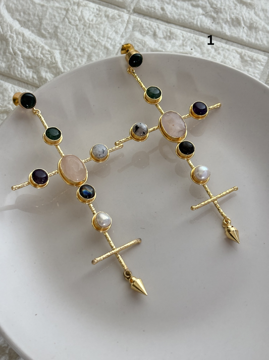 Catherine Natural Stone Earrings- Brass