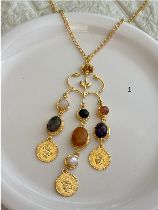 Regal Natural Stone Necklace-Brass