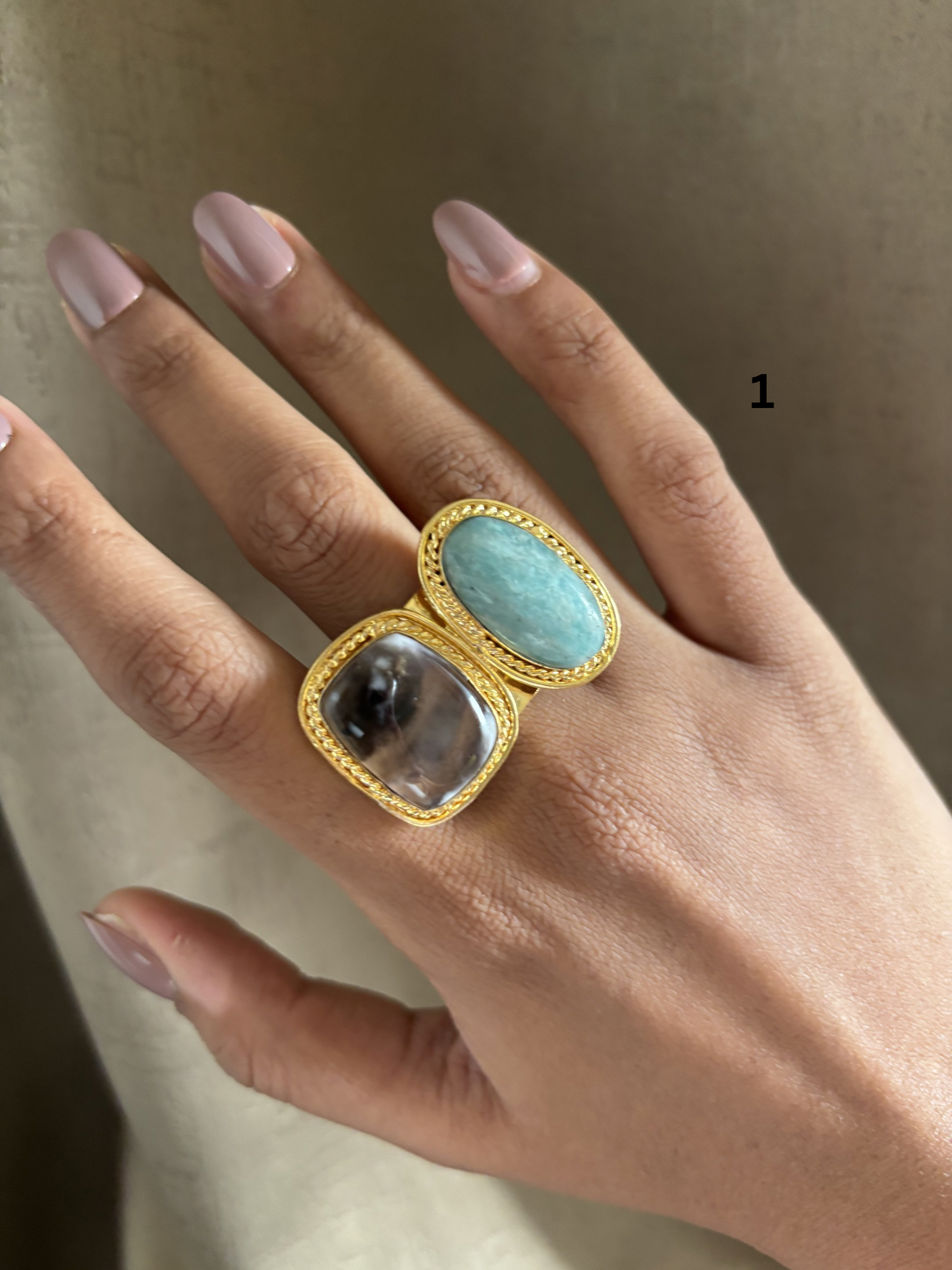 Erica Natural Stone Adjustable Ring- Brass