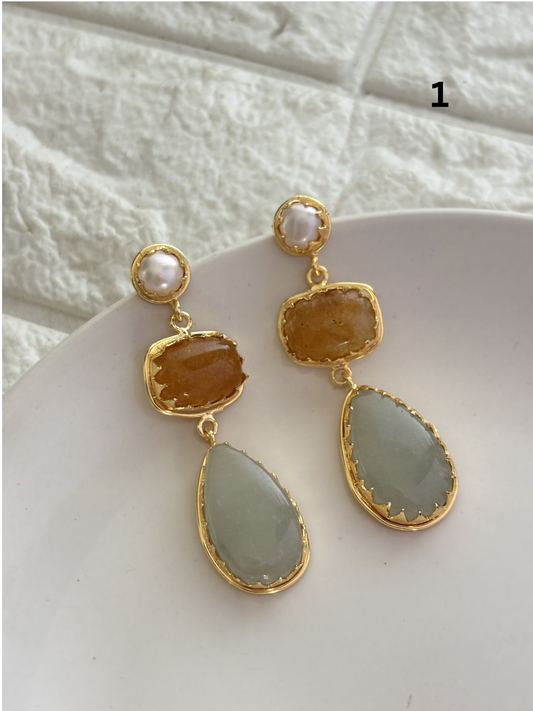 Renne Natural-Stone Danglers Brass