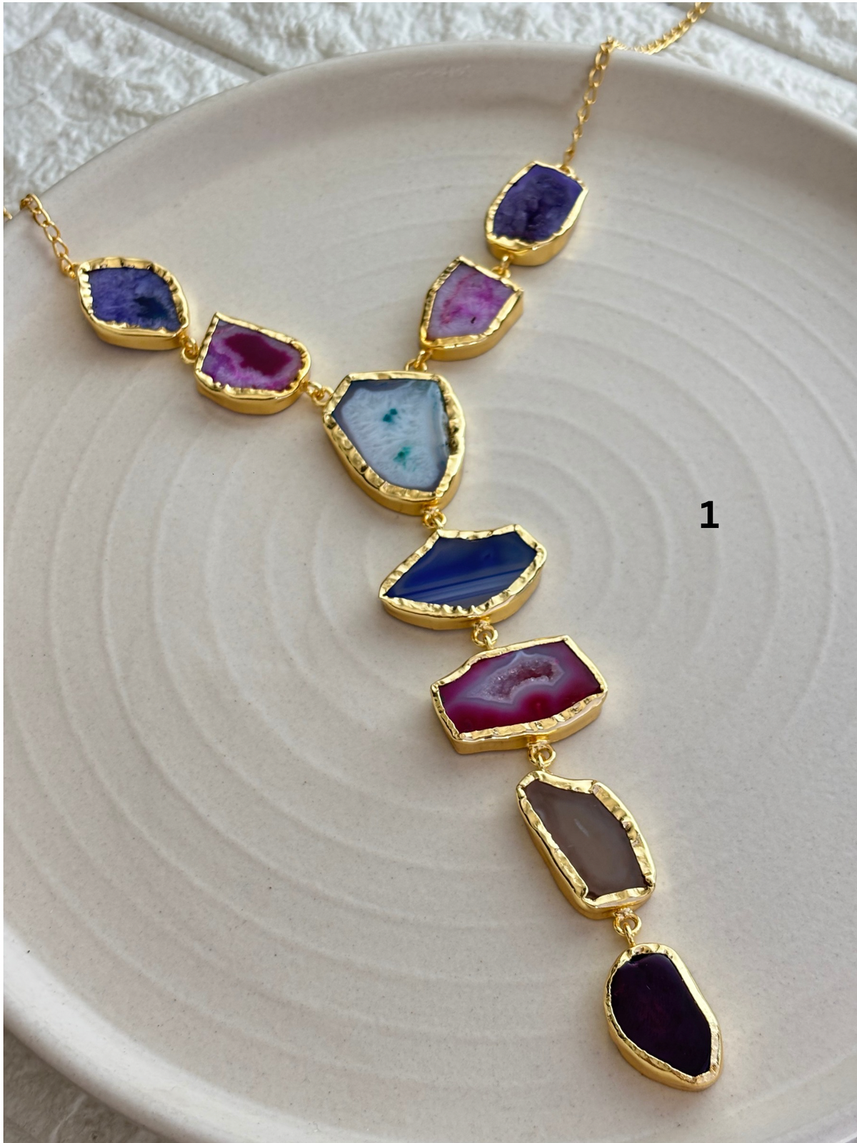 Agate Y-Necklace - Brass
