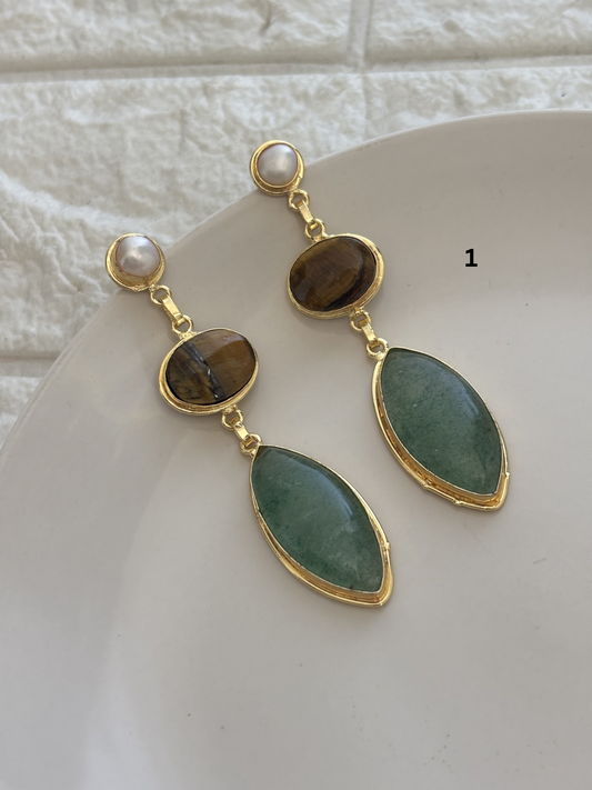 Renne Natural-Stone Danglers Brass