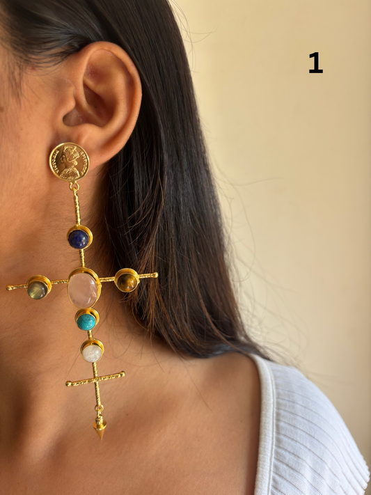 Catherine Natural Stone Earrings- Brass