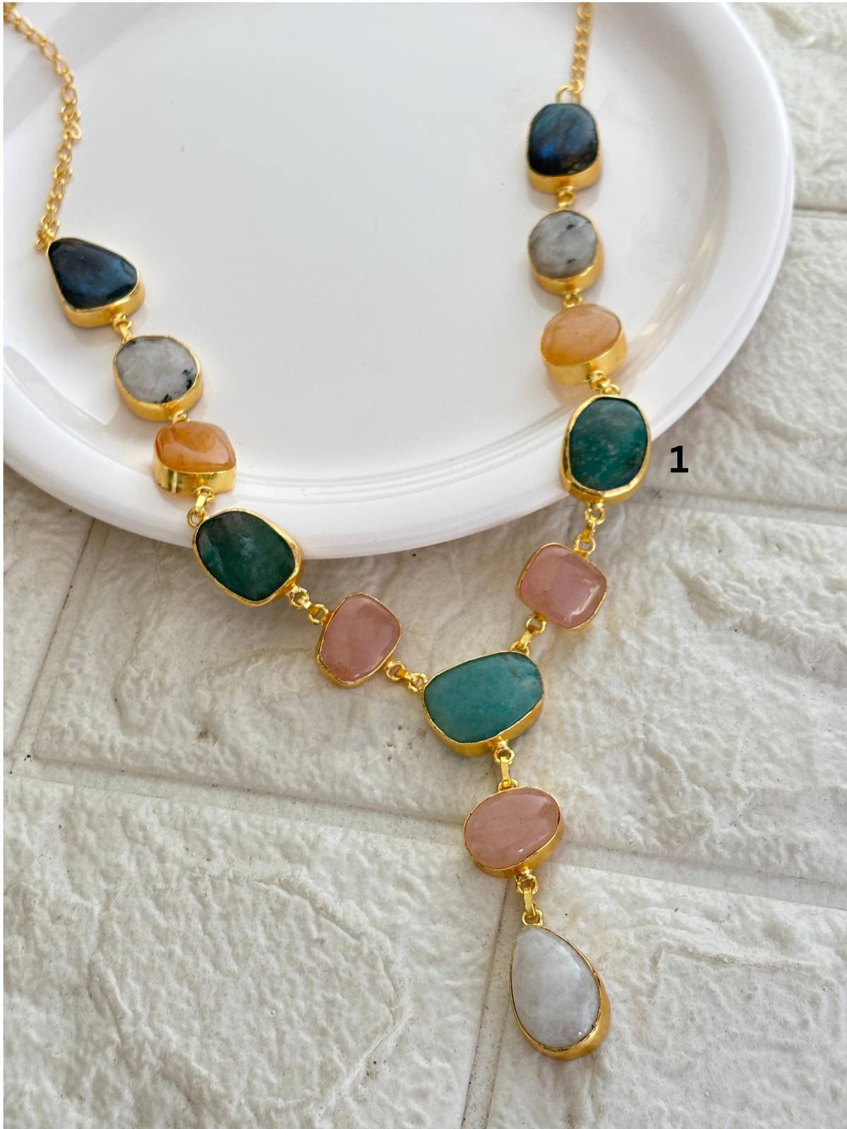 Sugar Rush Y Natural Stone Necklace- Brass