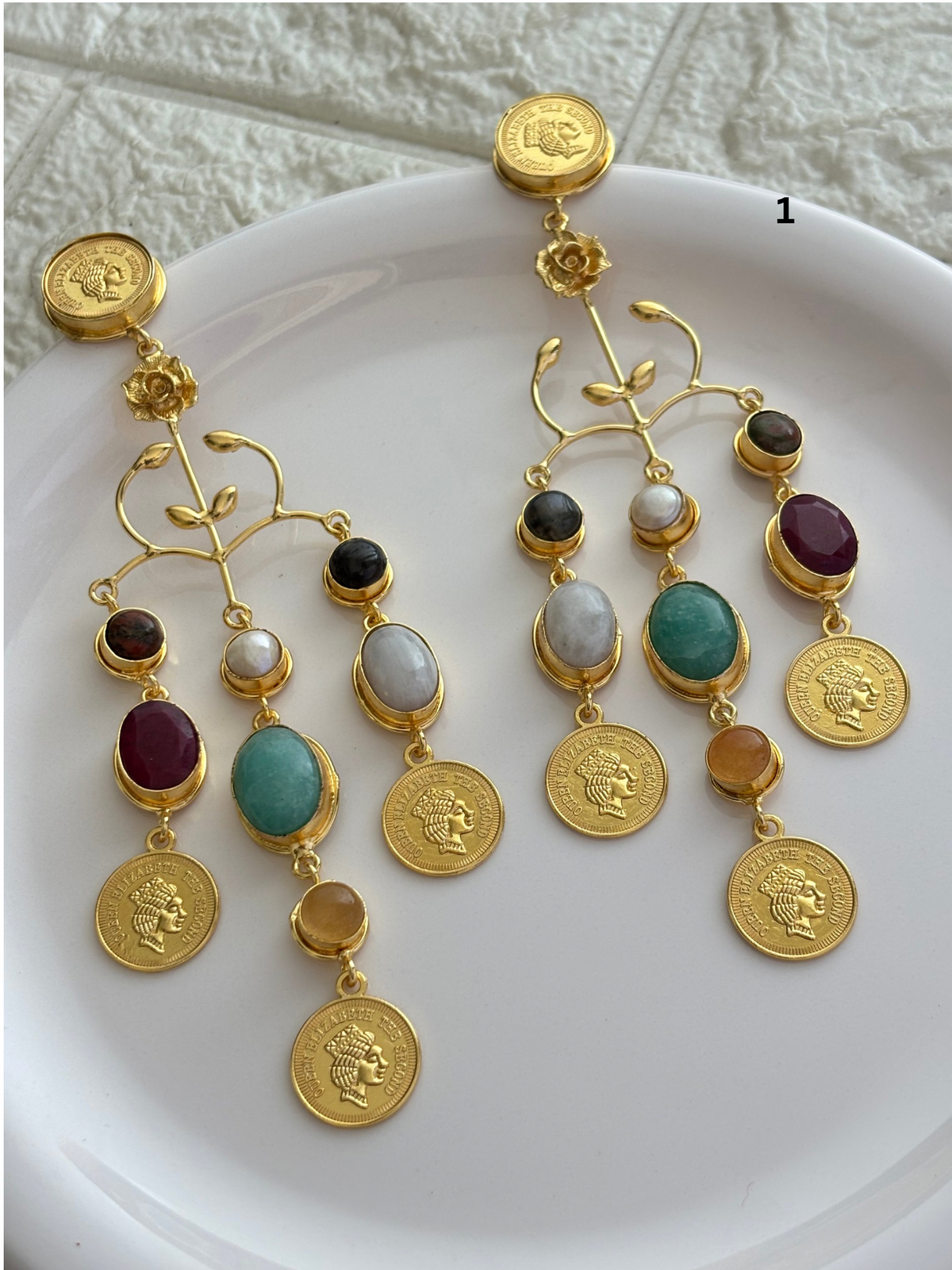 Regal Natural Stone Dangler- Brass