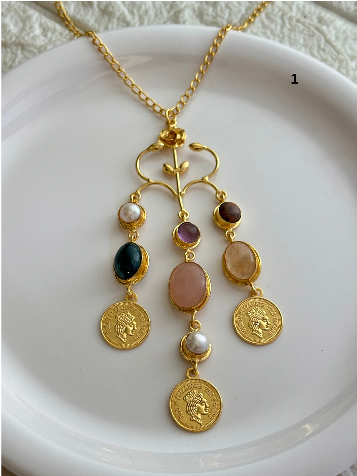 Regal Natural Stone Necklace-Brass