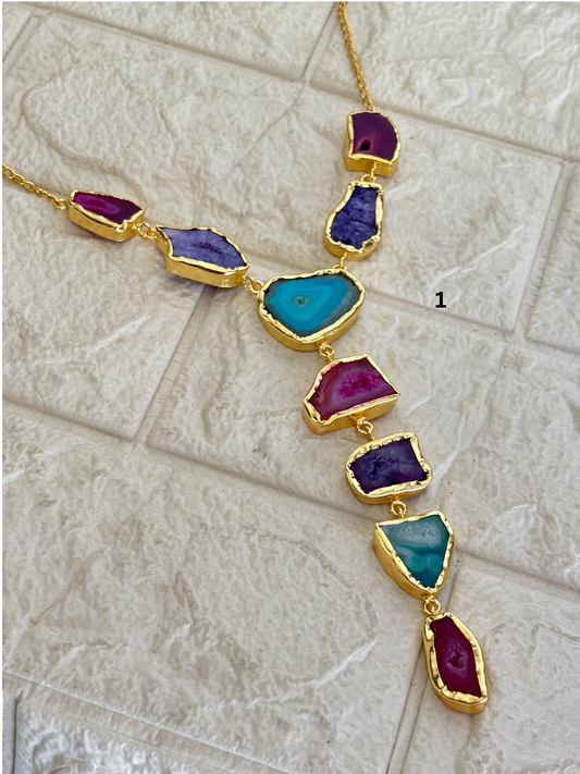 Agate Y-Necklace - Brass