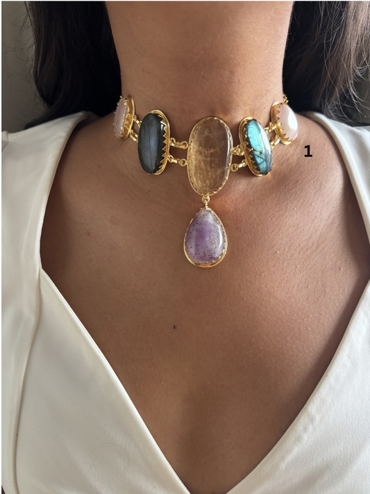 Victorian Natural Stone Choker- Brass