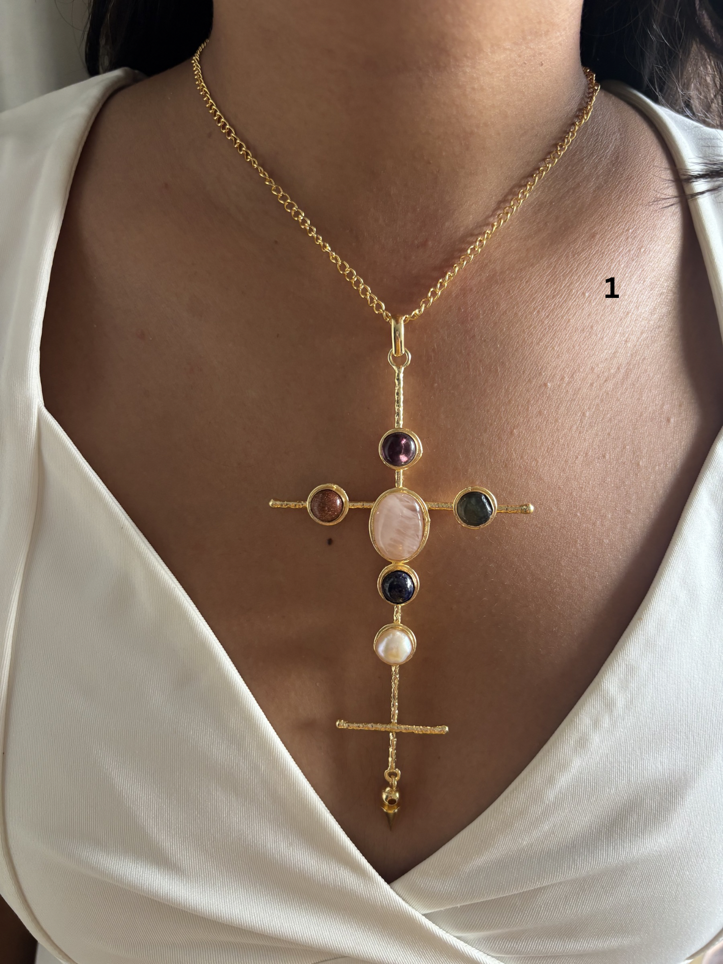 Catherine Natural stone Necklace-Brass