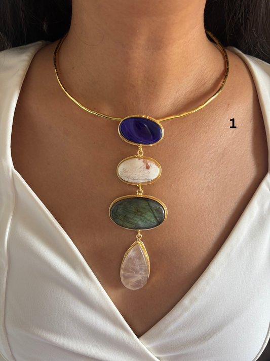 Isabelle Natural Stone Hasli Choker- Brass