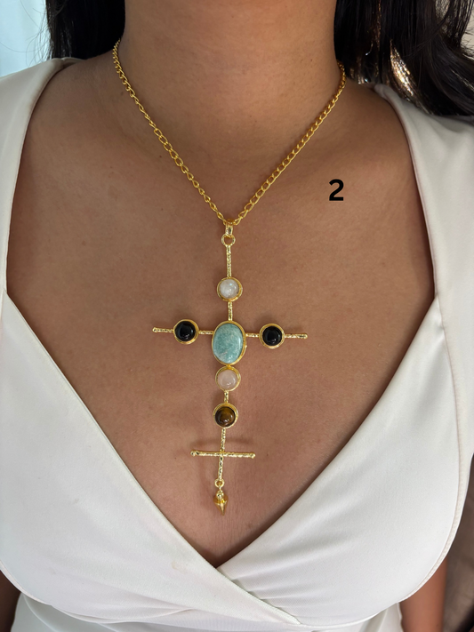 Catherine Natural stone Necklace-Brass