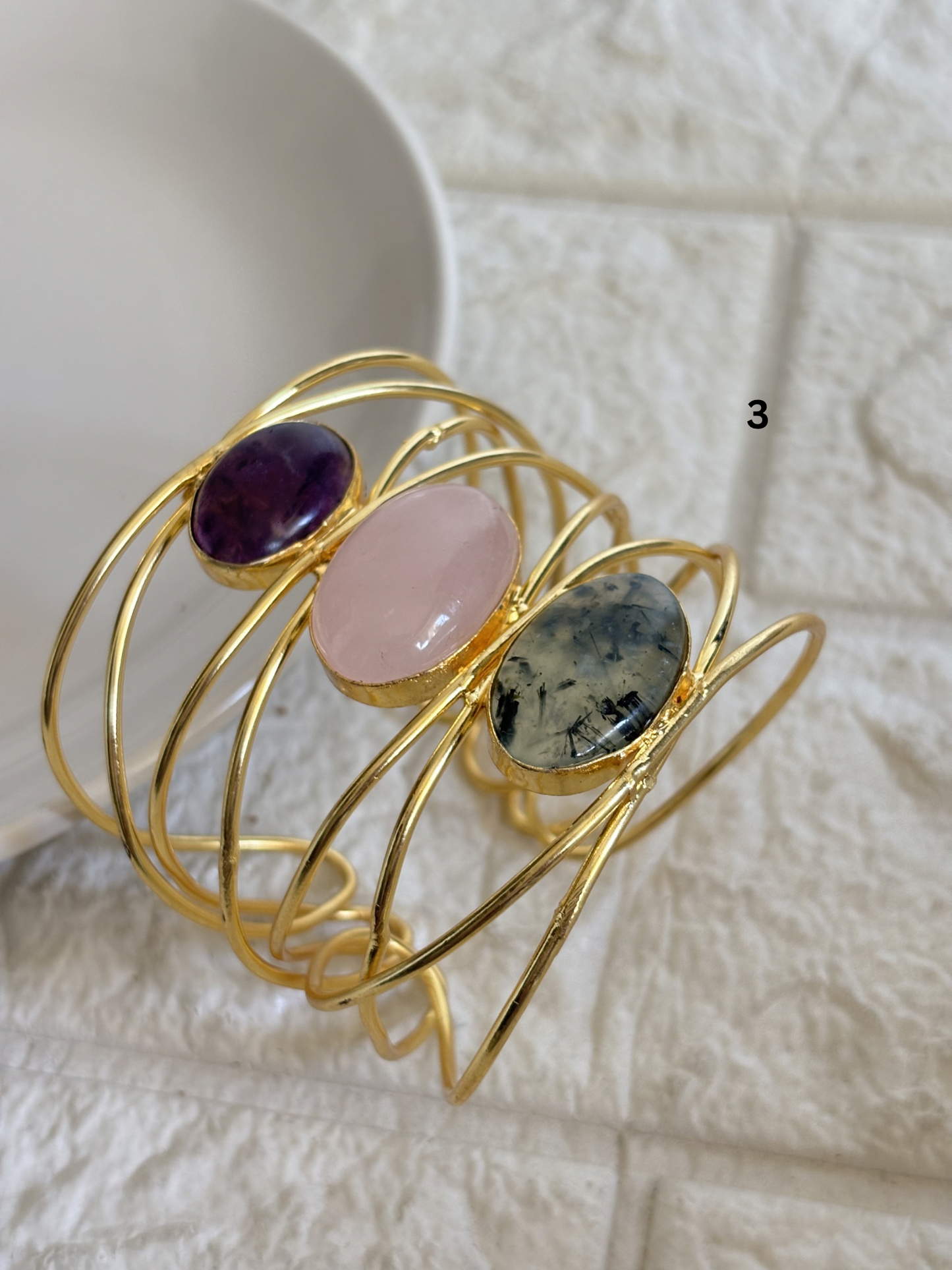 Caroline Natural Stone Adjustable Cuff- Brass