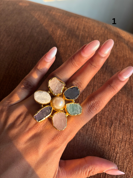 Juniper Natural Stone Adjustable Ring - Brass