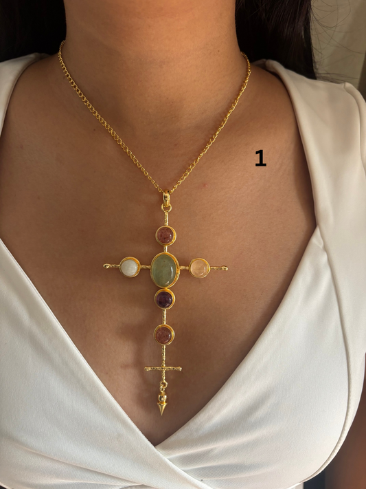 Catherine Natural stone Necklace-Brass