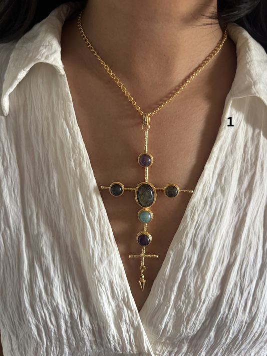 Catherine Natural stone Necklace-Brass