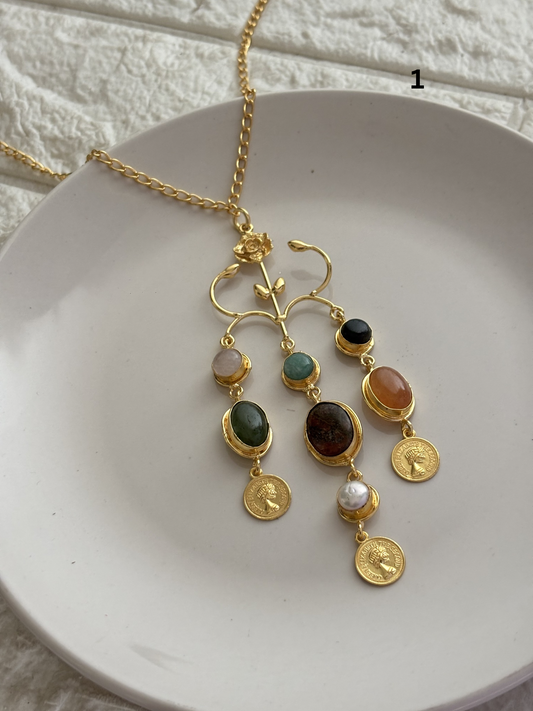 Regal Natural Stone Necklace-Brass