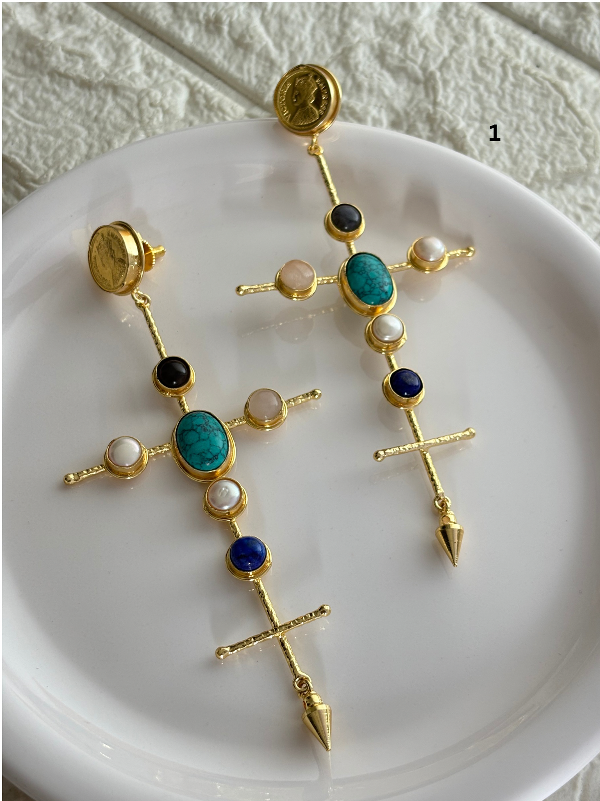 Catherine Natural Stone Earrings- Brass