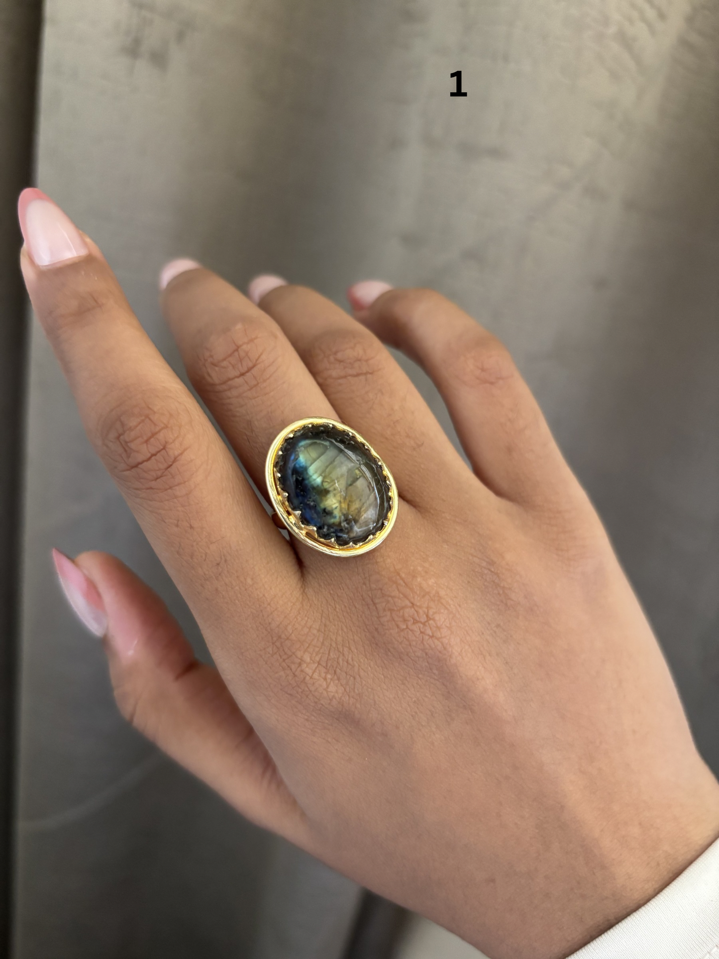 Fusion Natural Stone Adjustable Ring-Brass