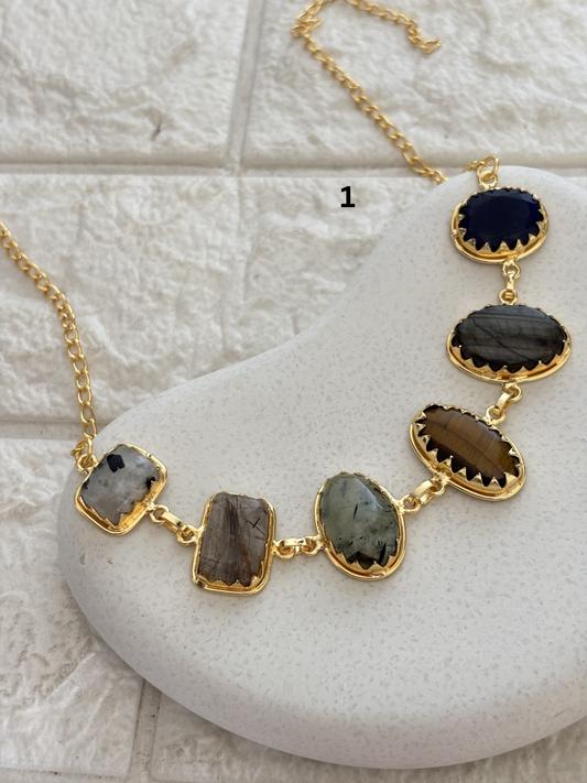 Renne Multi-color Natural stone Choker- Brass