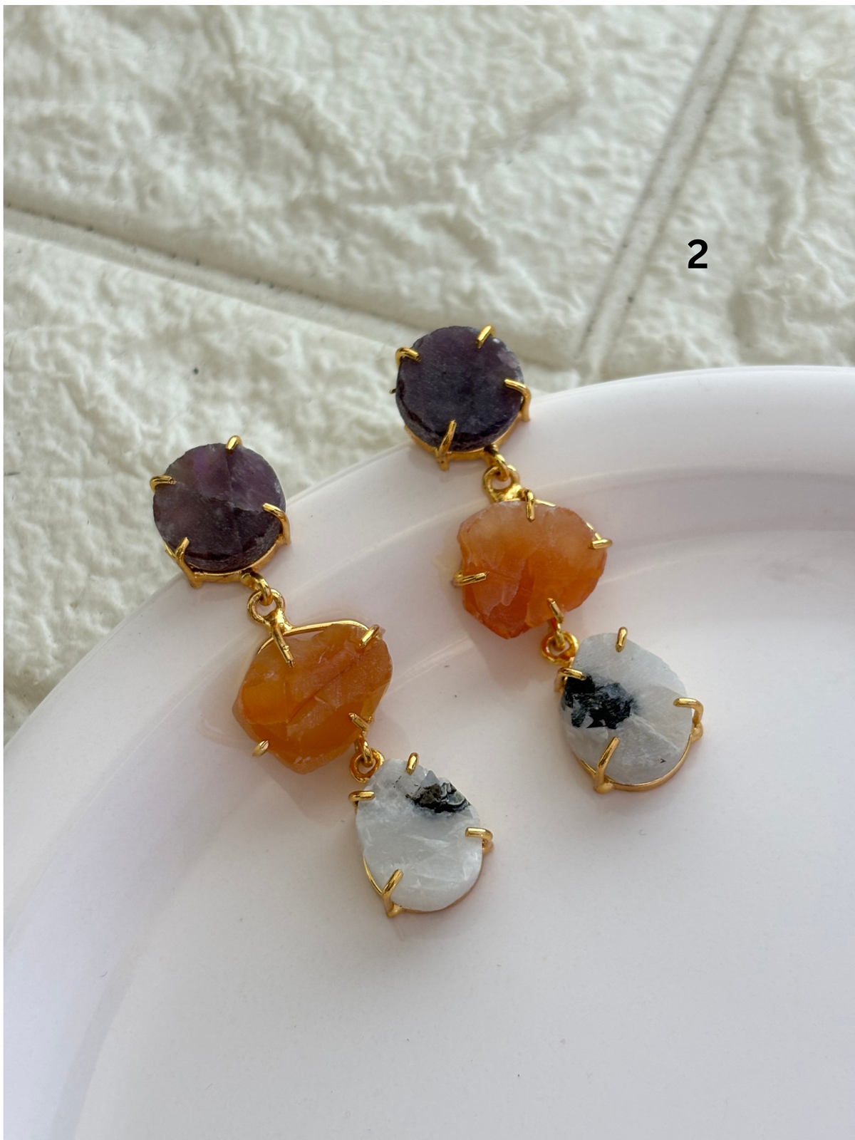 Jellybean Natural Stone Earring-Brass