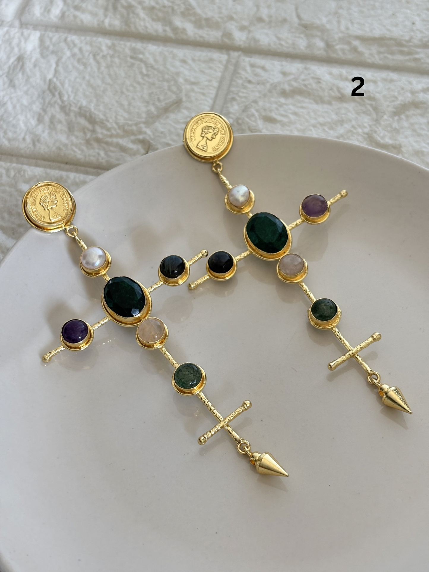Catherine Natural Stone Earrings- Brass