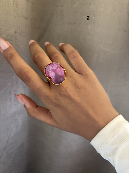 Agate Mix Color Adjustable Ring-  Brass