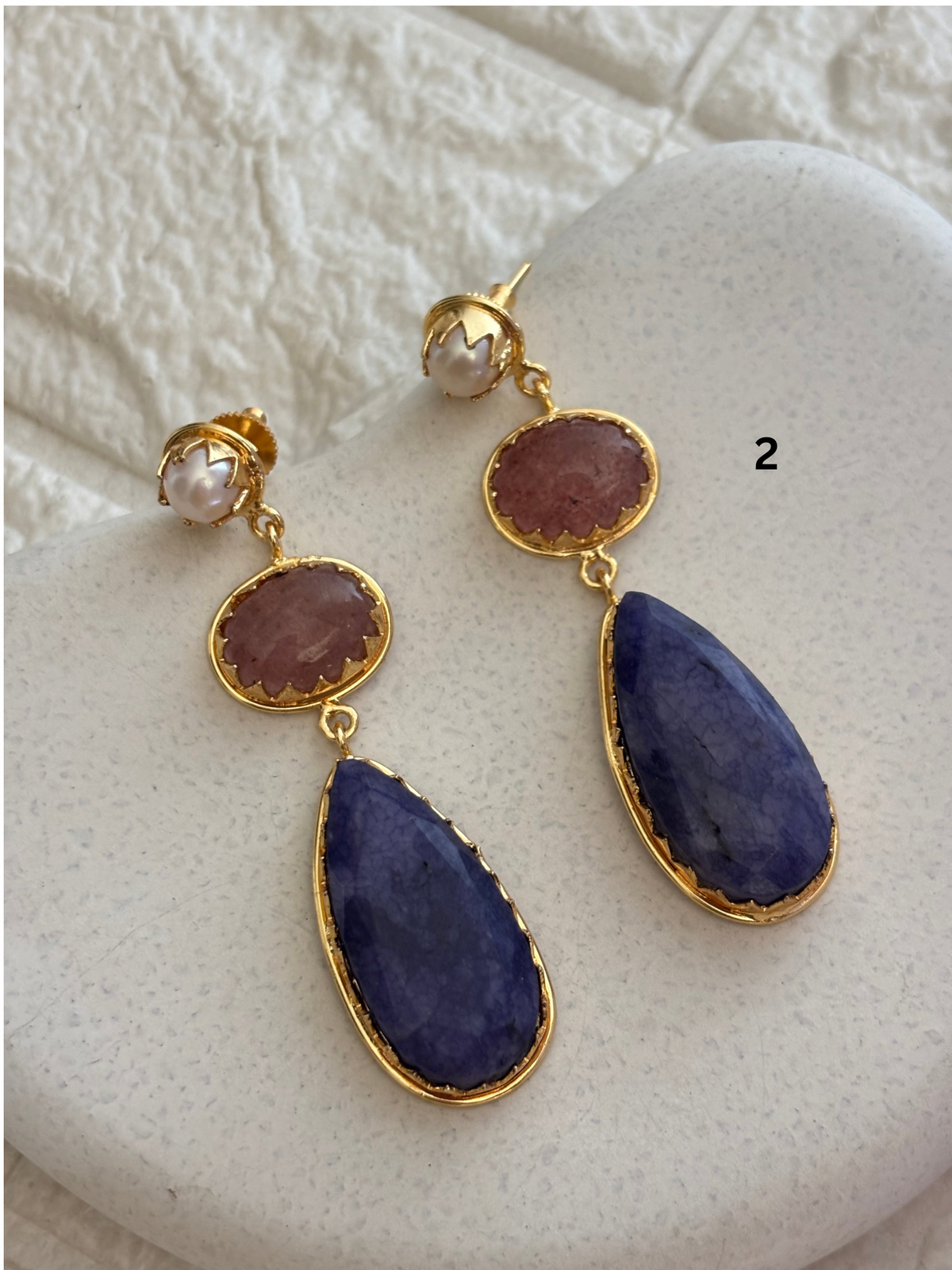 Alice Natural Stone Danglers- Brass