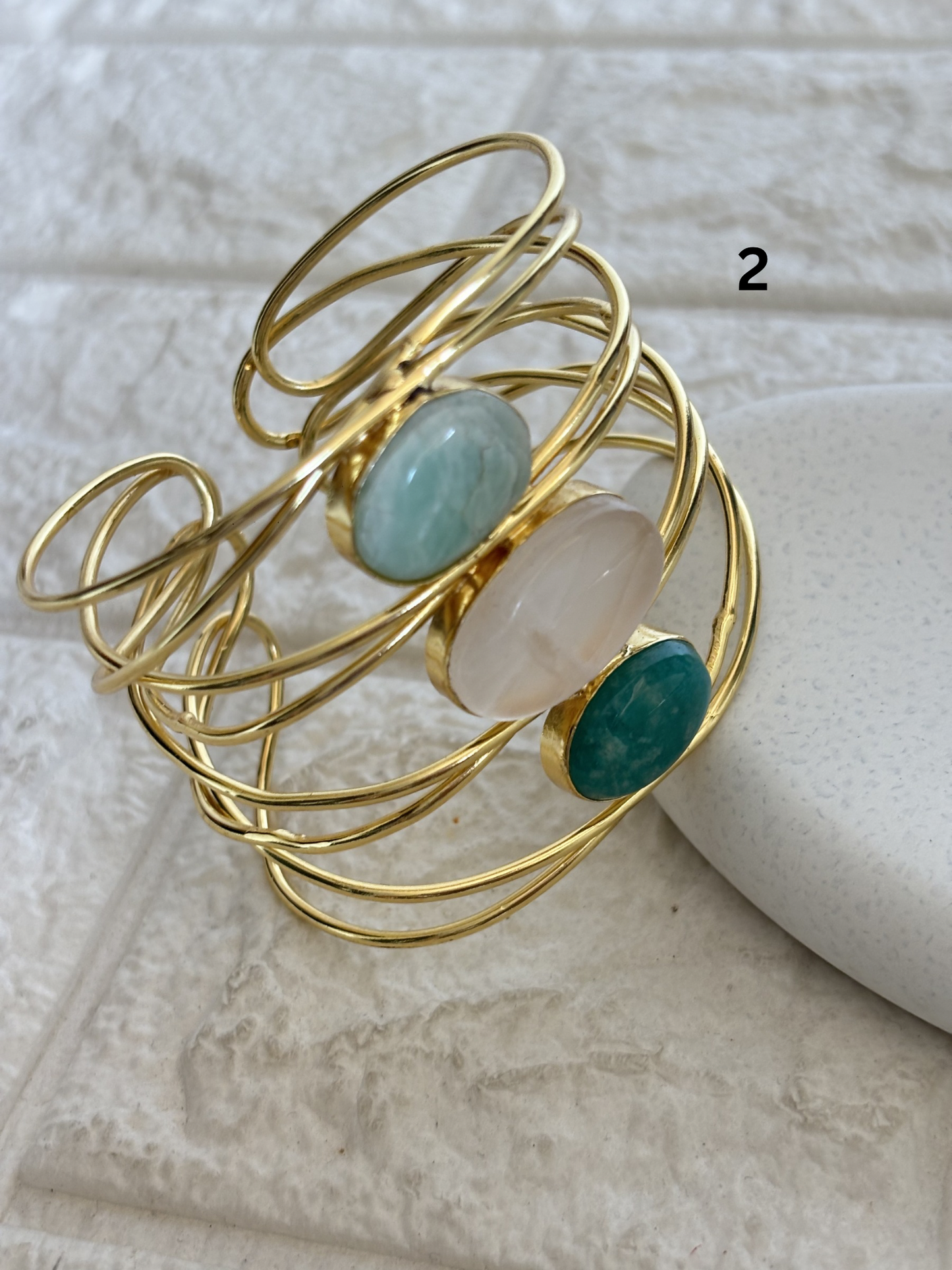 Caroline Natural Stone Adjustable Cuff- Brass