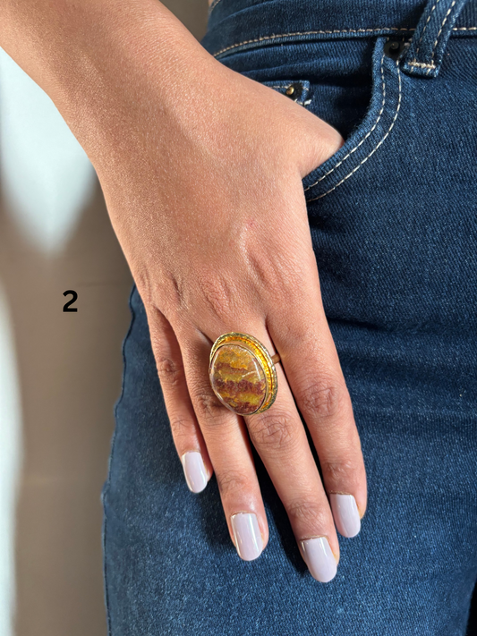 Jasper Adjustable Ring- Brass
