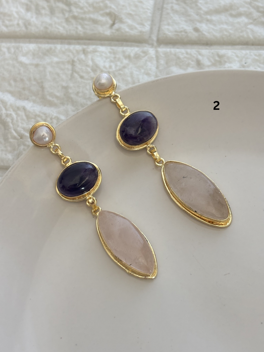 Renne Natural-Stone Danglers Brass