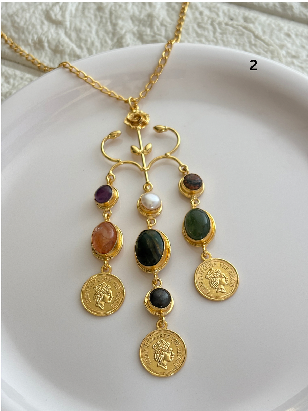 Regal Natural Stone Necklace-Brass